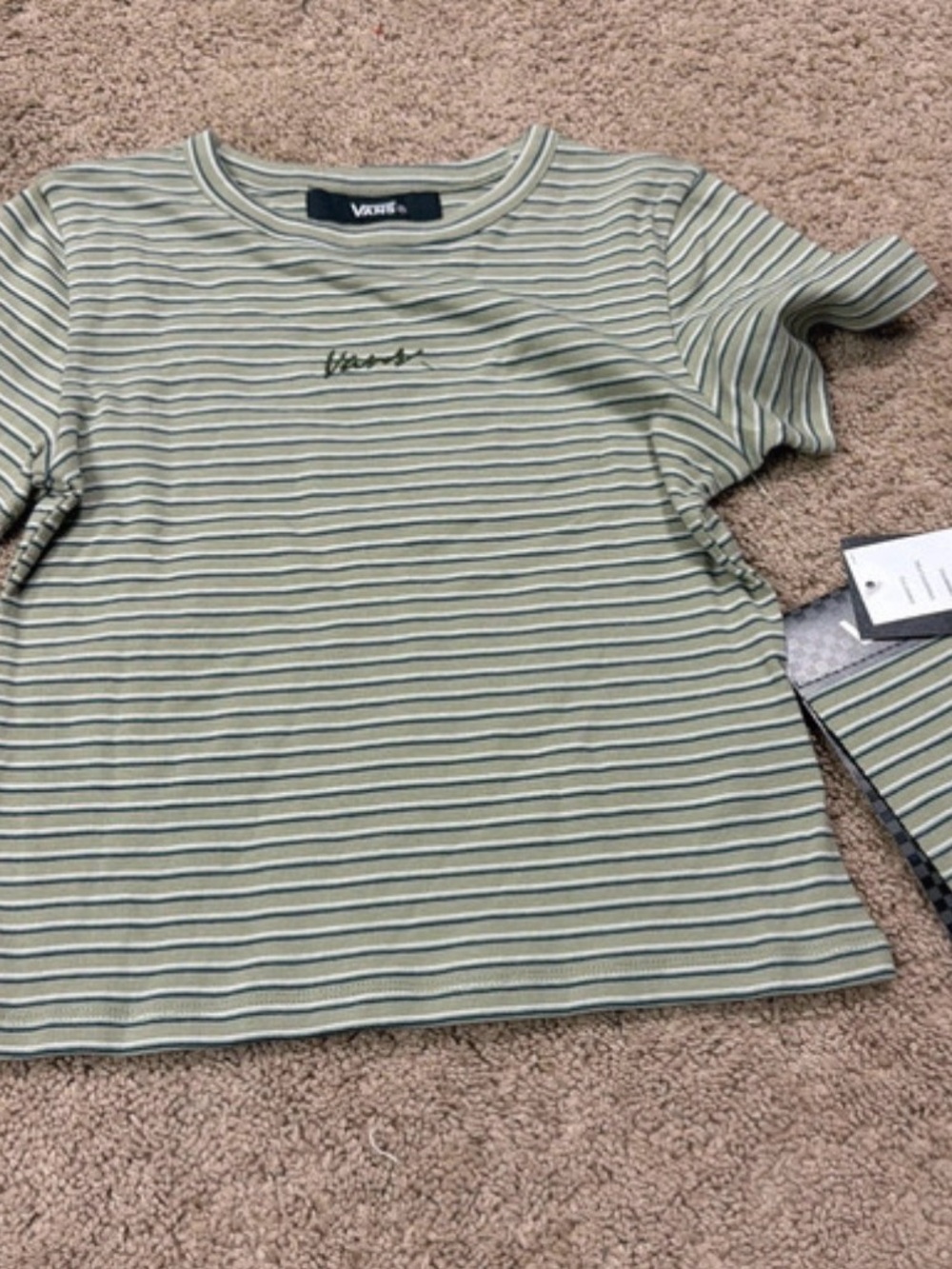Vans Olive Green & Cream Striped Short Sleeve Tee